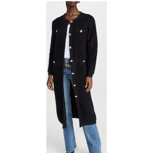 Women's Line and Dot Boucle Gold Button Duster Cardigan Sweater Size XS